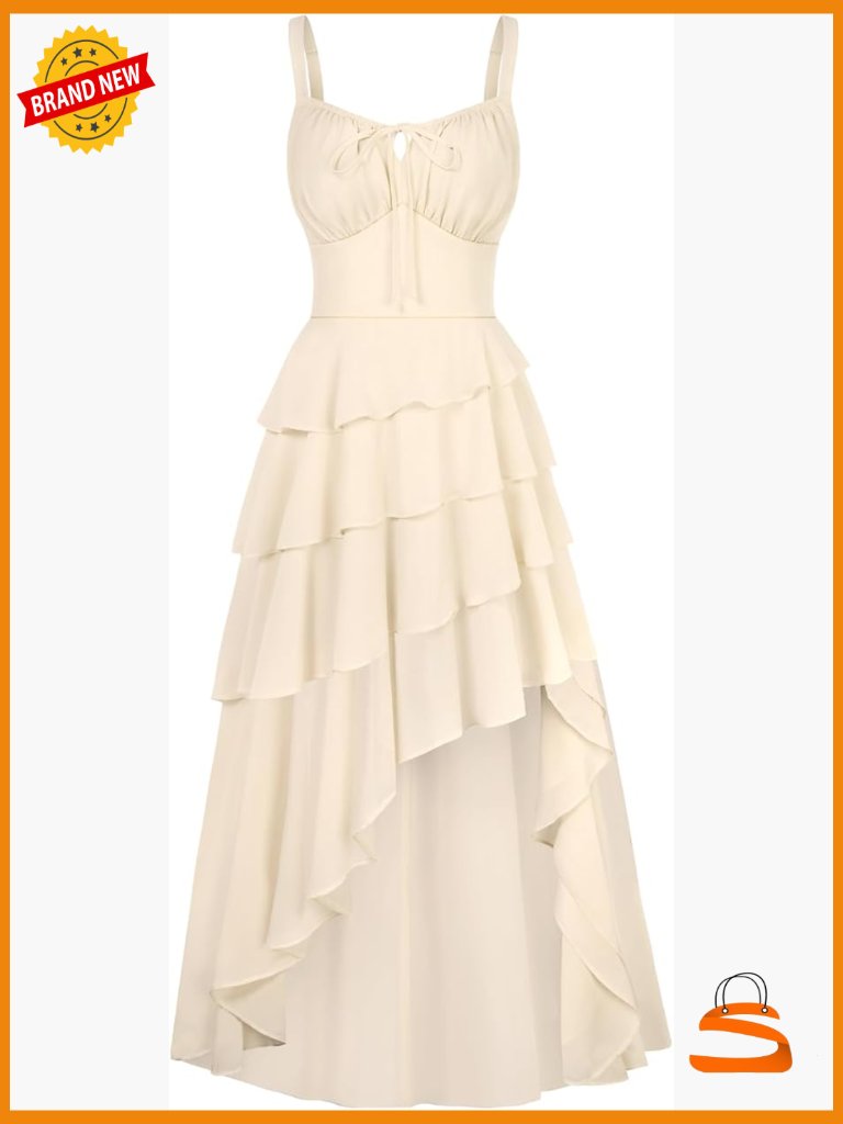 Women's Renaissance Corset Dress Asymmetrical Sundress With Pockets